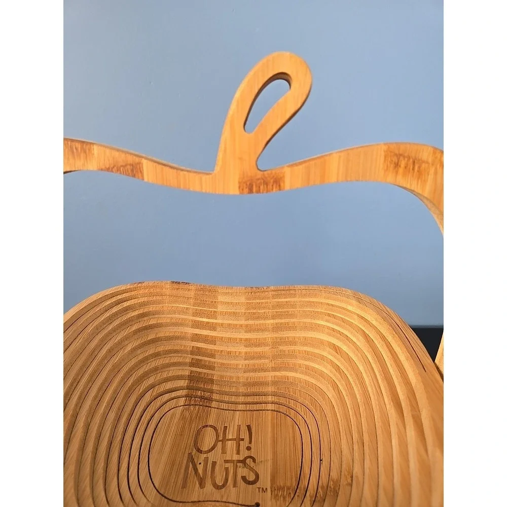 OH NUTS! Apple shaped Wooden coiling collapsing fruit nut basket Trivet‎ Novelty